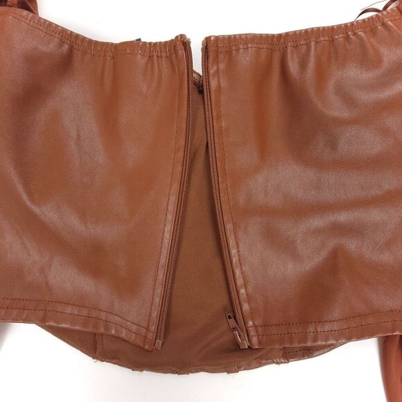 WINDSOR Edgy Luxe Off The Shoulder Corset Top Womens Small Brown Mesh Leather - Picture 6 of 8